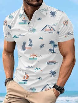 2026 Summer Men's Polo Shirt 3D Print Pattern Breathable Lightweight Casual Fashion Outdoor Beach Men's Clothing
