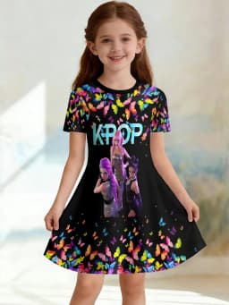 VGirls 3D Crew Neck A-line Dress, Girl Group Stage Colorful Trendy Color-block Print, Perfect for Parties and Birthday Gifts.
