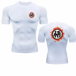 Bandai Dragon Ball Goku "Go" Symbol Print Men's Compression Shirt  Quick-Drying Stretchy Short-Sleeve Fitness & Training Apparel
