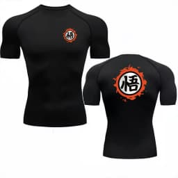 Bandai Dragon Ball Goku "Go" Symbol Print Men's Compression Shirt  Quick-Drying Stretchy Short-Sleeve Fitness & Training Apparel