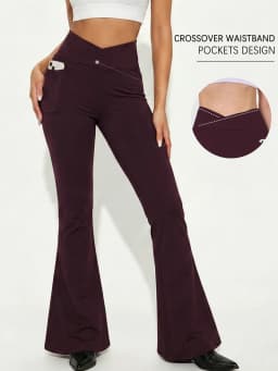 Super Soft Crossover Leggings Women High Waisted Flare with Pockets Tummy Control Yoga Pants