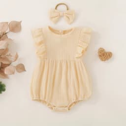 Summer female infant apricot solid color short-sleeved triangle Romper sweet and cute