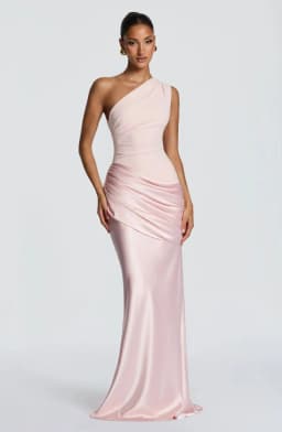 2026 New Light Blue One Shoulder Satin Mermaid Evening Dress for Women, Elegant Folded Formal Party Dress