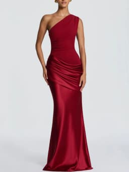 2026 New Light Blue One Shoulder Satin Mermaid Evening Dress for Women, Elegant Folded Formal Party Dress