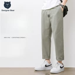 High Quality Summer Thin Men's Casual Pants 95%Cotton Breathable Solid Color Outdoor Elastic Waist Chino Trousers Male Amekaji