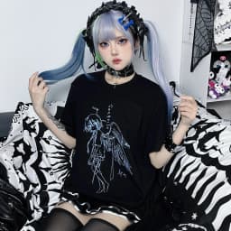 Harajuku Angel Wings Print Cotton Short Sleeve Women's Shirt Summer Kawaii  Casual T-Shirt Subculture Oversize Women's Clothes