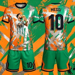 Messi Themed Multi-color Splashed Ink Graffiti Design, Size 10 Printed, Breathable, Unisex, Family Machingkids Jersey Set