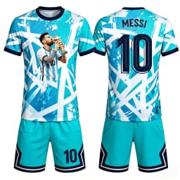 Messi Themed Multi-color Splashed Ink Graffiti Design, Size 10 Printed, Breathable, Unisex, Family Machingkids Jersey Set