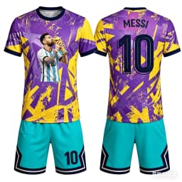 Messi Themed Multi-color Splashed Ink Graffiti Design, Size 10 Printed, Breathable, Unisex, Family Machingkids Jersey Set