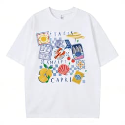 Capri Italia Graphic T-shirt Retro Funny Seafood Vacation Shirt Short Sleeve Crew Neck Casual Top Women's Clothing Oversized