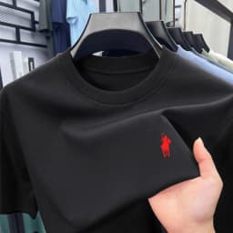 High End Men's Round Neck Half Sleeved T-shirt, Men's Summer Thin Breathable Embroidered Top