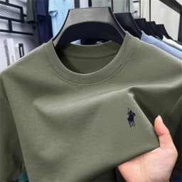 High End Men's Round Neck Half Sleeved T-shirt, Men's Summer Thin Breathable Embroidered Top