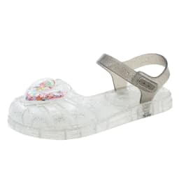 2026Kids' Sandals Ourdoor Crystal Jelly Shoes PVC Love Baby Fashion Flat For Girls Breathable Anti-slip Purple Sliver Size 24-35