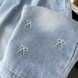 Girls' Embroidered Bow Wide-Leg Denim Pants