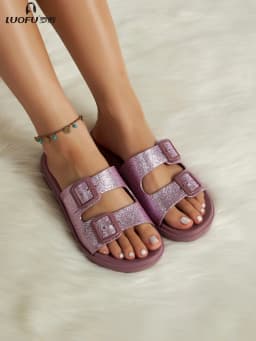 New Luofu Fashionable Women's Slippers, Outdoor Casual Double-Buckle Sandals, Thick-Soled Eva Material, Comfortable and Eco-Friendly Slippers, Indoor Non-Slip Slippers, Casual Slippers