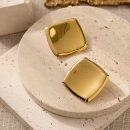 Hiraeva Polished Gold Color Stainless Steel Square Earrings Maximalist Ruched Texture Trendy Jewelry