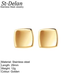 Hiraeva Polished Gold Color Stainless Steel Square Earrings Maximalist Ruched Texture Trendy Jewelry