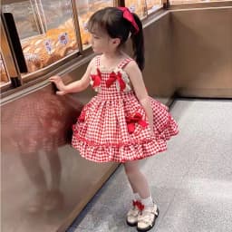 Girls' Lolita Dress, Summer Style, Stylish Plaid Princess Dress for Children, Baby Girl Summer Backless Suspender Dress