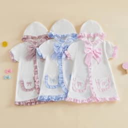 Girls Swim Cover Up Short Sleeve Hooded Plaid Dress Kids Pool Beach Robe for Summer