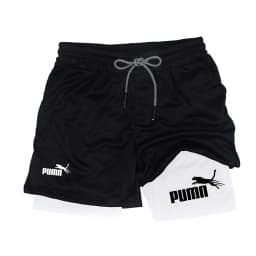 Summer Breathable Two-in-one Double-layer Shorts Men's Elastic Compression Shorts Quick-drying Multi-functional Shorts