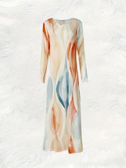 Abstract Wave Gradient Print Vacation Dress Women Long Sleeve Round Neck Flowy Summer Dress Casual Beach Party Outfit