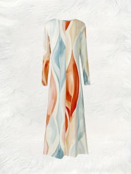Abstract Wave Gradient Print Vacation Dress Women Long Sleeve Round Neck Flowy Summer Dress Casual Beach Party Outfit