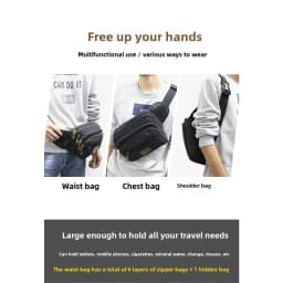 Unisex Canvas Waist Bag Multi-Functional Large-Capacity Chest Bag Multi-Layer Money & Business Cash Organizer for Outdoor Travel