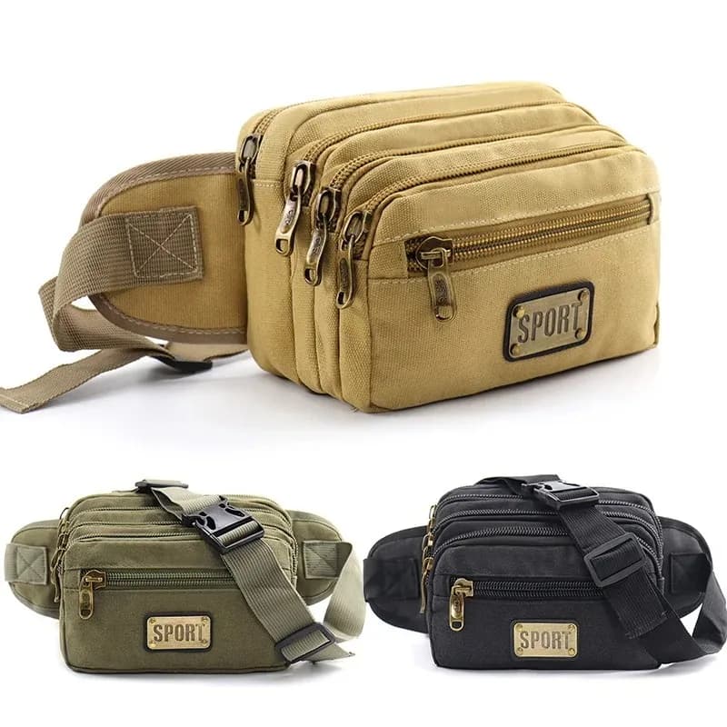 Unisex Canvas Waist Bag Multi-Functional Large-Capacity Chest Bag Multi-Layer Money & Business Cash Organizer for Outdoor Travel