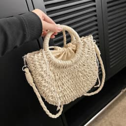 2026 NEW Summer Women Handmade Weave Straw Rattan Half-Moon Beach Handbag Large Capacity Hollow Crossbody Shoulder Bag