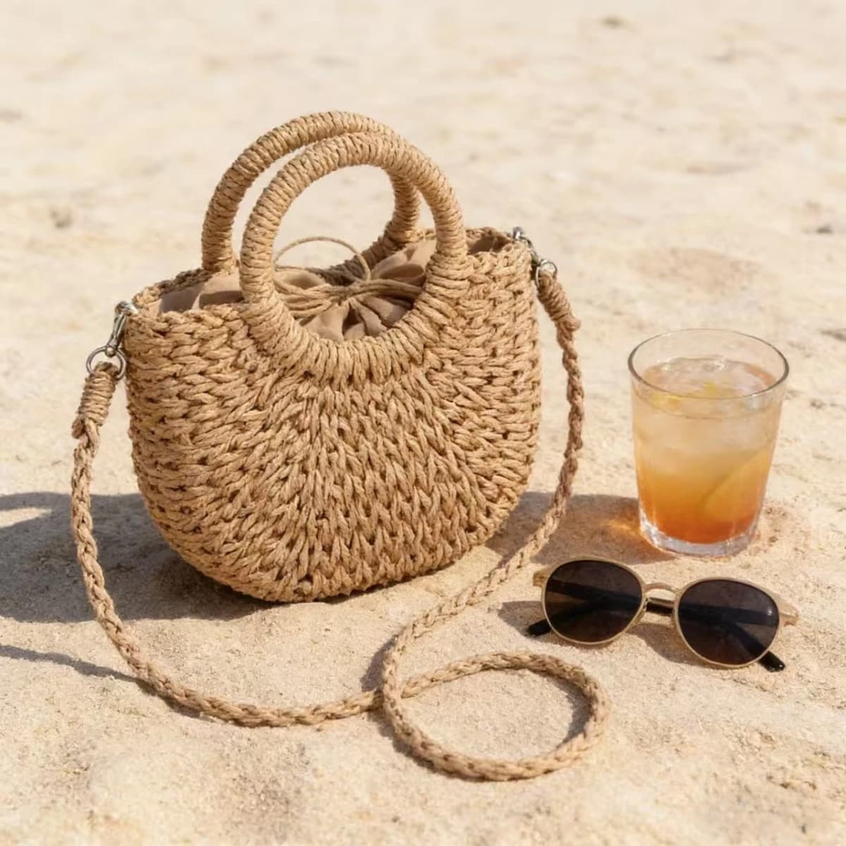 2026 NEW Summer Women Handmade Weave Straw Rattan Half-Moon Beach Handbag Large Capacity Hollow Crossbody Shoulder Bag