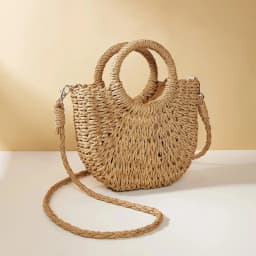 2026 NEW Summer Women Handmade Weave Straw Rattan Half-Moon Beach Handbag Large Capacity Hollow Crossbody Shoulder Bag