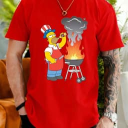 S-5XL Summer Men's Casual Short-sleeved T-shirt. Simpson Family Homer Barbecue Print Pattern. Simpson Authorized Unisex T-shirt
