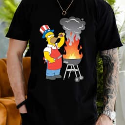 S-5XL Summer Men's Casual Short-sleeved T-shirt. Simpson Family Homer Barbecue Print Pattern. Simpson Authorized Unisex T-shirt