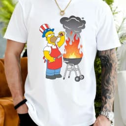 S-5XL Summer Men's Casual Short-sleeved T-shirt. Simpson Family Homer Barbecue Print Pattern. Simpson Authorized Unisex T-shirt
