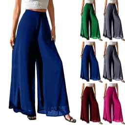 New Mom's Loose Pants Summer Fashion Versatile Ice Silk Chiffon Wide Legged Pants Women's Straight Casual 9-point Trousers