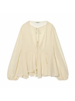 Women Chic Elegant Blouse Woman Casual Layered Fashion Spring Flare Sleeve Pleated Shirt Female O-Neck Shirt