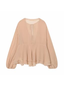 Women Chic Elegant Blouse Woman Casual Layered Fashion Spring Flare Sleeve Pleated Shirt Female O-Neck Shirt