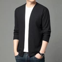 Spring and Summer Solid Color Knitted Cardigan Jacket Sun Protection Clothing Men's Shirt Loose Sleeves Fashionable and Versatil
