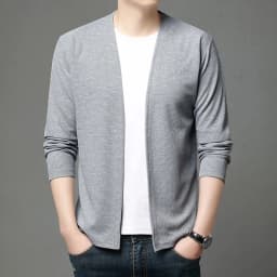 Spring and Summer Solid Color Knitted Cardigan Jacket Sun Protection Clothing Men's Shirt Loose Sleeves Fashionable and Versatil