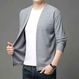 Spring and Summer Solid Color Knitted Cardigan Jacket Sun Protection Clothing Men's Shirt Loose Sleeves Fashionable and Versatil