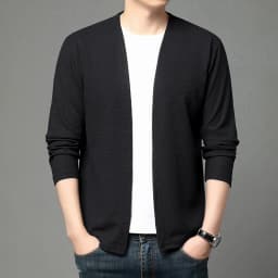 Spring and Summer Solid Color Knitted Cardigan Jacket Sun Protection Clothing Men's Shirt Loose Sleeves Fashionable and Versatil