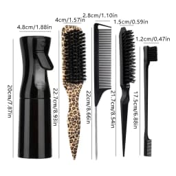 5-Piece Leopard Hair Styling Comb Set with Spray Bottle, Unisex