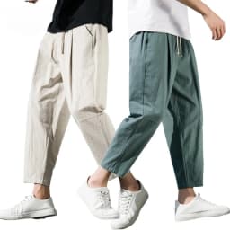 Mens Summer Solid Linen Cotton Blend Trousers Breathable Lightweight Casual Pants Loose Baggy Fit Beach and Sport Pants for Men