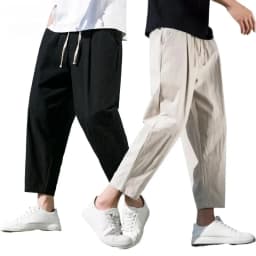 Mens Summer Solid Linen Cotton Blend Trousers Breathable Lightweight Casual Pants Loose Baggy Fit Beach and Sport Pants for Men