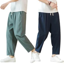 Mens Summer Solid Linen Cotton Blend Trousers Breathable Lightweight Casual Pants Loose Baggy Fit Beach and Sport Pants for Men