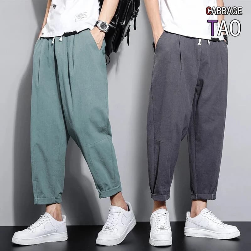 Mens Summer Solid Linen Cotton Blend Trousers Breathable Lightweight Casual Pants Loose Baggy Fit Beach and Sport Pants for Men