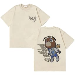 Awesome Rapper Kanye West Graduation Bear Vintage Washed T-shirt Men Women Hip Hop Fashion Trend Short Sleeve T Shirt Streetwear