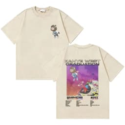 Awesome Rapper Kanye West Graduation Bear Vintage Washed T-shirt Men Women Hip Hop Fashion Trend Short Sleeve T Shirt Streetwear