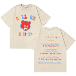 Awesome Rapper Kanye West Graduation Bear Vintage Washed T-shirt Men Women Hip Hop Fashion Trend Short Sleeve T Shirt Streetwear