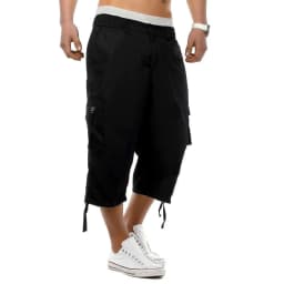 Men's Cargo Shorts Solid Color Loose Fit Elastic Waist Large Size Outdoor Spring Summer Casual Pants with Multiple Pockets